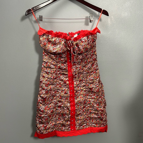 Musette Mini Ruffle Cottage Boho style mini bustier top floral dress size small - Picture 5 of 16